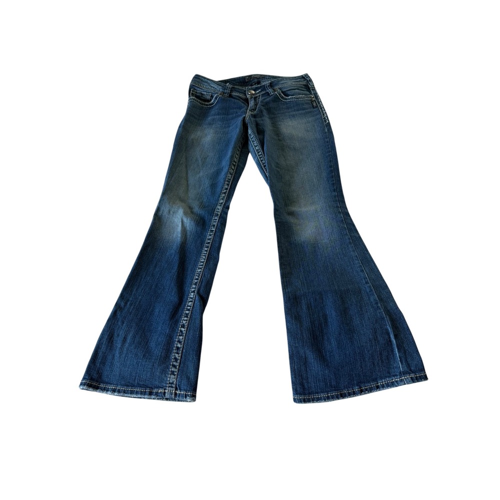 Silver Jeans Co Suki Mid Rise Flare Jeans Medium Wash Heavy Stitch Denim 31x31